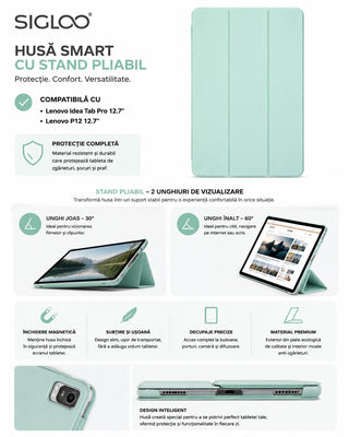 Husa premium pentru Lenovo Tab P12 (TB370FU)/Lenovo Idea Tab Pro(TB-373FU), 12.7'', Sigloo, suport Smart Pen, rezistent la socuri, Blue