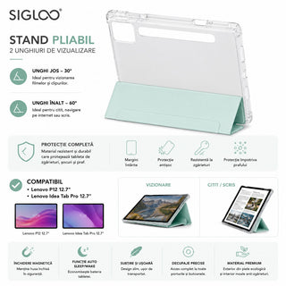 Husa premium pentru Lenovo Tab P12 (TB370FU)/Lenovo Idea Tab Pro(TB-373FU), 12.7'', Sigloo, suport Smart Pen, rezistent la socuri, Blue