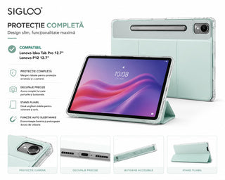Husa premium pentru Lenovo Tab P12 (TB370FU)/Lenovo Idea Tab Pro(TB-373FU), 12.7'', Sigloo, suport Smart Pen, rezistent la socuri, Blue