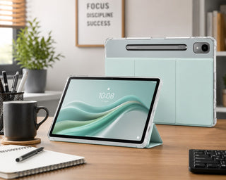 Husa Tableta SIGLOO pentru Lenovo Idea Tab Pro 12.7" si Lenovo P12 12.7", Smart Cover cu Stand Pliabil, Carcasa TPU Transparenta Antisoc, Auto Sleep/Wake, Verde Menta