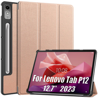 Husa tableta Lenovo Tab P12 (TB370FU) 12.7 inch, 2023, functie sleep/wake-up, ultralight de tip stand, Sigloo, Golden
