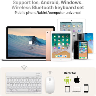 Kit Tastatura + Mouse Wireless Bluetooth Sigloo®, compatibil cu orice tableta, smartphone, laptop, Tv, calculator, Slim, Silentios, Multi-Device (iOS/Android/Windows), Alb