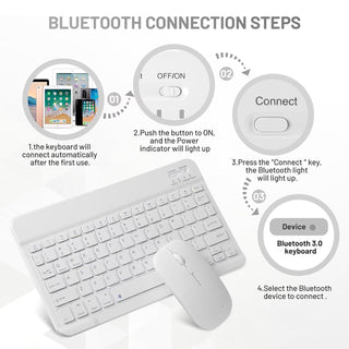 Kit Tastatura + Mouse Wireless Bluetooth Sigloo®, compatibil cu orice tableta, smartphone, laptop, Tv, calculator, Slim, Silentios, Multi-Device (iOS/Android/Windows), Alb