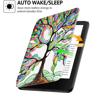 Husa pentru Kindle Paperwhite 2024 (12th gen), Signature Edition sau Kindle Colorsoft Signature Edition, 7", Sigloo, Slim, functie sleep/wake-up, Painted Tree