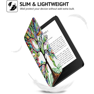 Husa pentru Kindle Paperwhite 2024 (12th gen), Signature Edition sau Kindle Colorsoft Signature Edition, 7", Sigloo, Slim, functie sleep/wake-up, Painted Tree