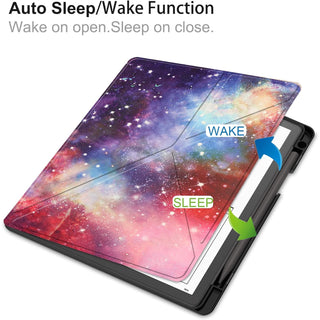 Husa Slim Sigloo pentru Kindle Scribe 10.2 inci (2022 & 2024) - Suport tip Origami, Piele PU, Suport Stilou, Functie Auto Sleep/Wake, model Cer Instelat