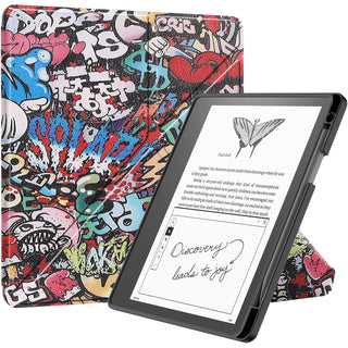 Husa Slim Sigloo pentru Kindle Scribe 10.2 inci (2022 & 2024) - Suport tip Origami, Piele PU, Suport Stilou, Functie Auto Sleep/Wake, model Graffiti