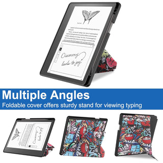 Husa Slim Sigloo pentru Kindle Scribe 10.2 inci (2022 & 2024) - Suport tip Origami, Piele PU, Suport Stilou, Functie Auto Sleep/Wake, model Graffiti