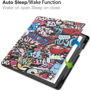 Husa Slim Sigloo pentru Kindle Scribe 10.2 inci (2022 & 2024) - Suport tip Origami, Piele PU, Suport Stilou, Functie Auto Sleep/Wake, model Graffiti