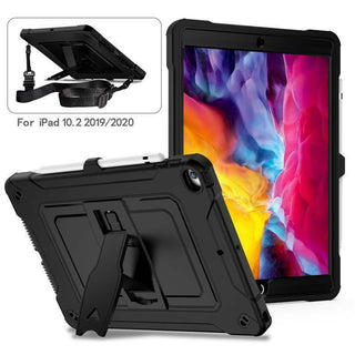 Husa Hard Sigloo pentru Apple iPad 9th/8th/7th Gen (2021/2020/2019), 10.2'', Protectie Completa, Suport Creion, Stand Buit-in, Curea Umar, Anti-Soc, Albastru Fosforescent