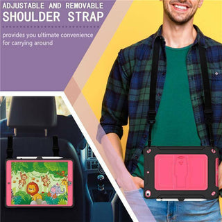 Husa Hard Sigloo pentru Apple iPad 9th/8th/7th Gen (2021/2020/2019), 10.2'', Protectie Completa, Suport Creion, Stand Buit-in, Curea Umar, Anti-Soc, Albastru Fosforescent