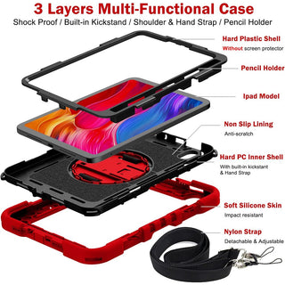 Husa premium Sigloo pentru Apple iPad Mini 7/6 (2024/2021), 8.3", Protectie Completa, Suport Creion, Stand built in, Curea Umar, Anti-Soc, Rosu