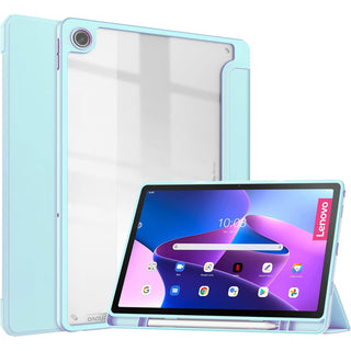 Husa premium pentru Lenovo Tab M10 Plus, 10.6", (3rd gen)(TB-125F/TB-128F), Sigloo, interior de piele sintetica, suport Smart Pen, spatele din policarbonat transparent, rezistent la socuri, Blue