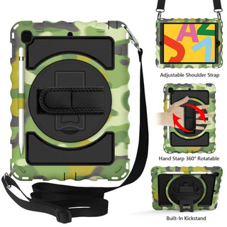 Husa Sigloo, pentru tableta Samsung Tab A 2019, 10.1'', T510/T515, Hybrid 3in1 Rugged Built-in Kickstand 360 ° Stand rotativ, curea de mana, Corner Shockproof, Camuflaj
