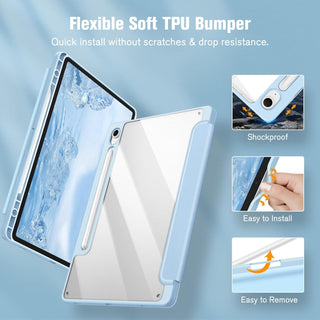 Husa premium pentru Samsung Galaxy Tab S10+/S10Fe+/S9+/S9Fe+, 12.4", Sigloo, interior de piele sintetica, suport Smart Pen, spatele din policarbonat transparent, rezistent la socuri, Pine Green