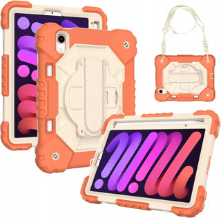 Husa premium Sigloo pentru Apple iPad Mini 7/6 (2024/2021), 8.3", Protectie Completa, Suport Creion, Stand Built -in, Curea Umar, Anti-Soc, Roz Gri