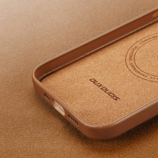 Carcasa DuxDucis GRIT Leather compatibila cu iPhone 14, MagSafe, Maro