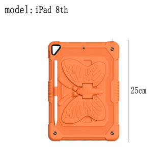 Husa Sigloo pentru Apple iPad 9th/8th/7th Gen (2021/2020/2019), 10.2'', Protectie Completa, Suport Creion, Stand Fluture, Curea Umar, Anti-Soc, Portocaliu