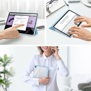 Husa premium pentru Samsung Galaxy Tab A11/A9(2025/2023), 8.7", Sigloo, interior de piele sintetica, suport Smart Pen, spatele din policarbonat transparent, rezistent la socuri, Blue