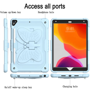 Husa Sigloo pentru Apple iPad 9th/8th/7th Gen (2021/2020/2019), 10.2'', Protectie Completa, Suport Creion, Stand Fluture, Curea Umar, Anti-Soc, Albastru Pal