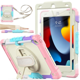 Husa Sigloo pentru Apple iPad 9th/8th/7th Gen (2021/2020/2019), 10.2'', Protectie Completa, Suport Creion, Stand Rotativ, Curea Umar, Anti-Soc, Roz Degrade