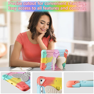 Husa Sigloo pentru Apple iPad 9th/8th/7th Gen (2021/2020/2019), 10.2'', Protectie Completa, Suport Creion, Stand Fluture, Curea Umar, Anti-Soc, Roz Multicolor