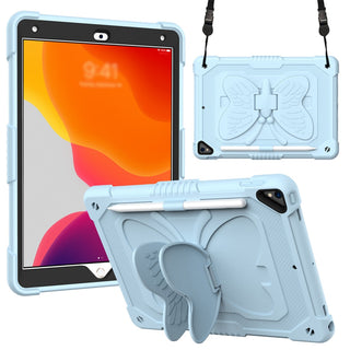 Husa Sigloo pentru Apple iPad 9th/8th/7th Gen (2021/2020/2019), 10.2'', Protectie Completa, Suport Creion, Stand Fluture, Curea Umar, Anti-Soc, Albastru Pal