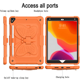 Husa Sigloo pentru Apple iPad 9th/8th/7th Gen (2021/2020/2019), 10.2'', Protectie Completa, Suport Creion, Stand Fluture, Curea Umar, Anti-Soc, Portocaliu