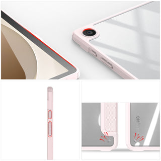 Husa premium pentru Samsung Galaxy Tab A11/A9(2025/2023), 8.7", Sigloo, interior de piele sintetica, suport Smart Pen, spatele din policarbonat transparent, rezistent la socuri, Pink