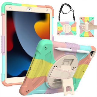 Husa Hard Sigloo pentru Apple iPad 9th/8th/7th Gen (2021/2020/2019), 10.2'', Protectie Completa, Suport Creion, Stand rotativ, Curea Umar, Anti-Soc, Multicolor Violet
