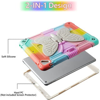 Husa Sigloo pentru Apple iPad 9th/8th/7th Gen (2021/2020/2019), 10.2'', Protectie Completa, Suport Creion, Stand Fluture, Curea Umar, Anti-Soc, Roz Multicolor