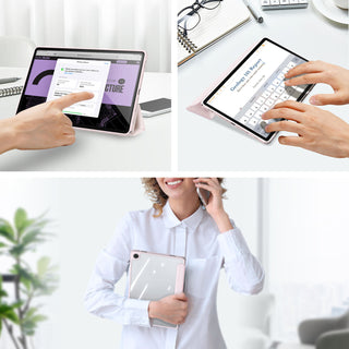 Husa premium pentru Samsung Galaxy Tab A11/A9(2025/2023), 8.7", Sigloo, interior de piele sintetica, suport Smart Pen, spatele din policarbonat transparent, rezistent la socuri, Pink