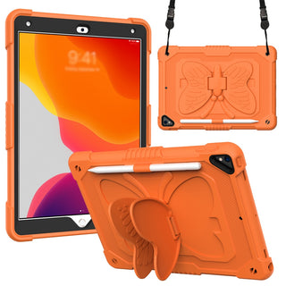 Husa Sigloo pentru Apple iPad 9th/8th/7th Gen (2021/2020/2019), 10.2'', Protectie Completa, Suport Creion, Stand Fluture, Curea Umar, Anti-Soc, Portocaliu