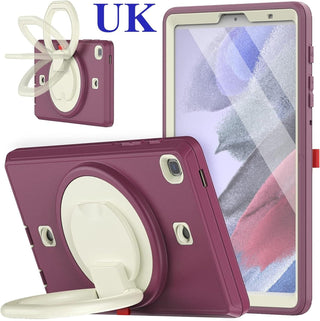 Pachet complet 360° Sigloo: Husă Shockproof Armor + Folie integrată pentru Apple iPad 9th/8th/7th Gen (2021/2020/2019), 10.2",  cu stand rotativ, Mov cu Alb
